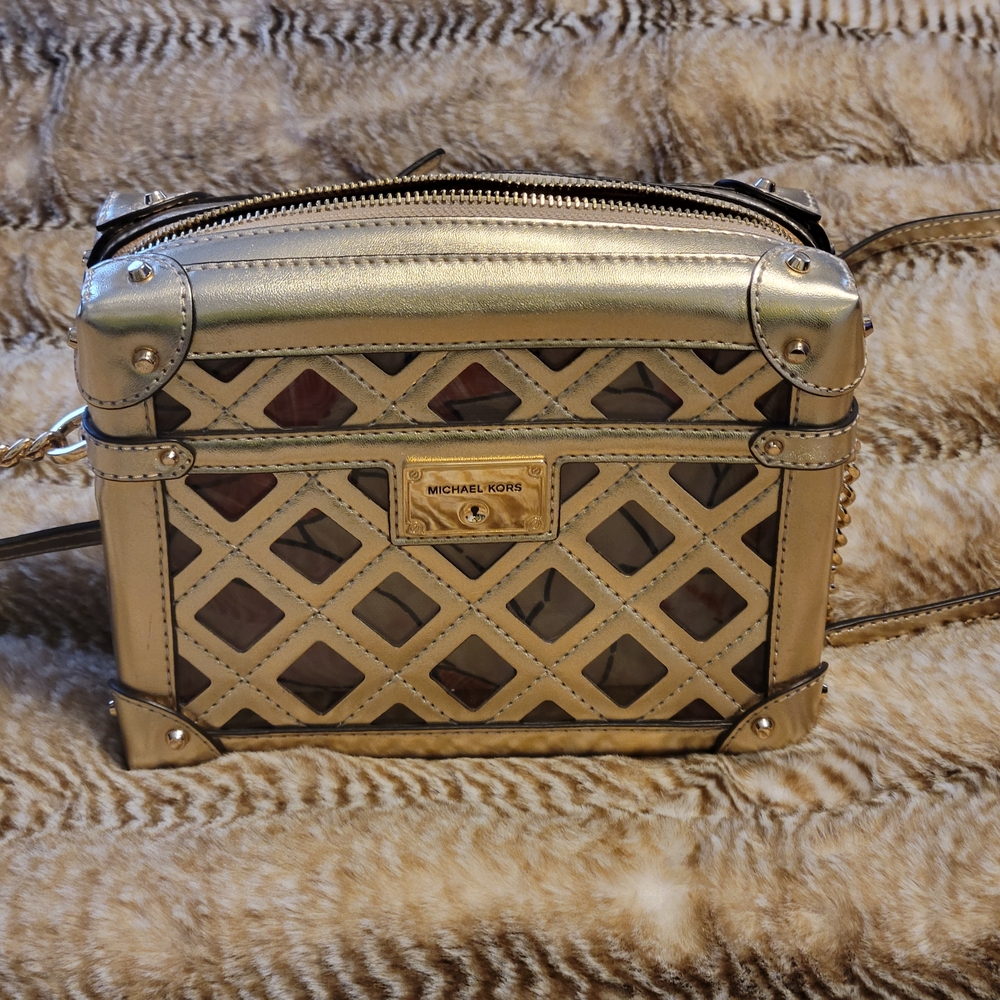 Michael Kors Gold Lattice Crossbody Bag with MK Bag Inside